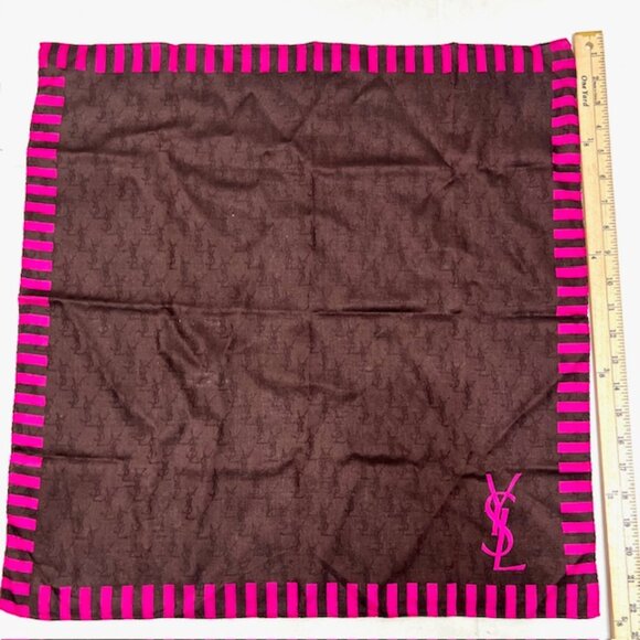Yves Saint Laurent Mini Scarf/Handkerchief  cotton silk/silk 23"  brown pink (19 - Picture 6 of 7